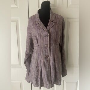 Flax | 100% Linen Long Sleeve Lagenlook Jacket. Size Small. Purple